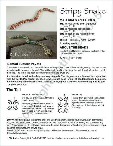 Seed Bead 3d Animal Patterns Free, 3d Beaded Animals Patterns Free, 3d Snake, Wrap Bracelet Tutorial, Seed Bead Crafts, Seed Beading, Seed Bead Patterns, Bead Weaving Patterns, Beading Techniques