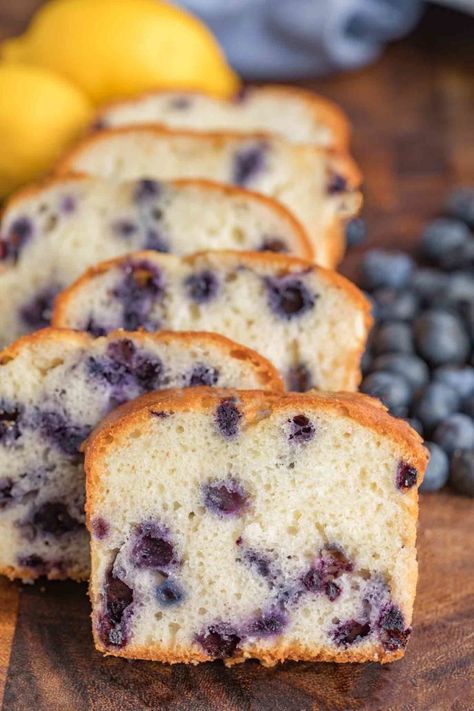 Blueberry Lemon Bread is soft, moist, tender and made with a full cup of fresh blueberries, fresh lemon juice and butter. #blueberry #lemon #quickbread #fruitbread #dessert #blueberrybread #cake #dinnerthendessert Blueberry Lemon Bread, Lemon Blueberry Pound Cake, Bread Dinner, Blueberry Pound Cake, Reading Week, Bread Sweet, Lemon Blueberry Bread, Eggless Cake Recipe, Eggless Desserts