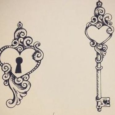 Couples Design of Locked Heart and Key Tattoo Design Heart And Key Tattoo, Lock And Key Tattoos, Heart Lock Tattoo, Lock Key Tattoos, Heart Key Tattoo, Keyhole Tattoo, Locked Heart, Key Tattoo Designs, Lock Tattoo