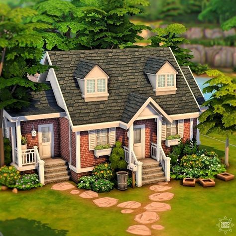 Sims 4 Houses Tiny House, Sims Floor Plans Cottage, Rindle Rose Sims 4, Sims 4 Build Exterior, Sims 4 Houses Starter Home, Sims 4 Cozy House Layout, Small House Sims 4 Ideas, Cottage Homes Sims 4, Sims 4 Houses 1 Bedroom