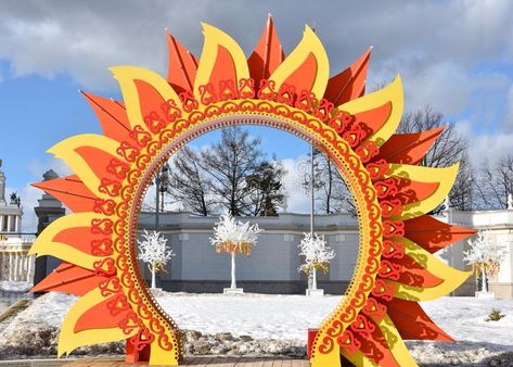 Arch in the form of the sun at Shrovetide. Solar arch, arch in the form of the s , #SPONSORED, #Shrovetide, #Solar, #sun, #Arch, #form #ad Ornament Architecture, Sun Decorations, Sun Craft, Sun Ideas, Architecture White, Sun Decor, Sun Crafts, School Board Decoration, Mall Decor