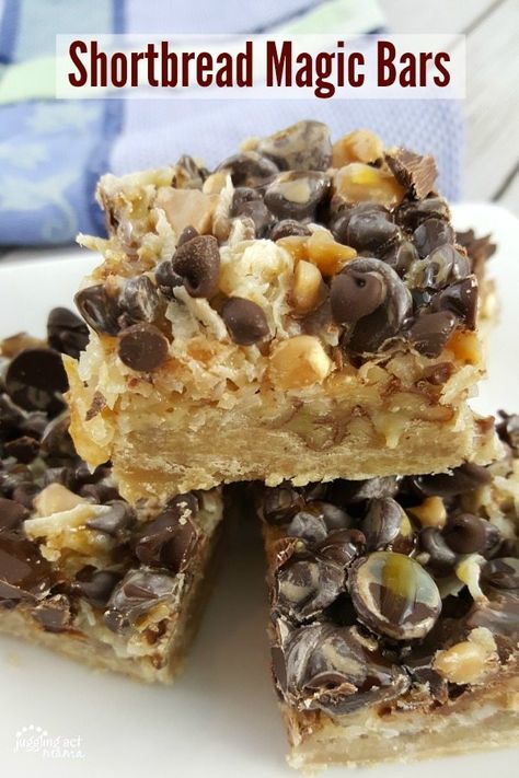 7 Layer Bars With Shortbread Crust, Shortbread Crust Bars, Magic Bar Cookies Recipes, Score Bars Recipe, Recipes With Shortbread Crust, Shortbread Bar Cookies, Magic Cookie Bars No Coconut, Desserts With Shortbread Crust, Shortbread Crust Desserts