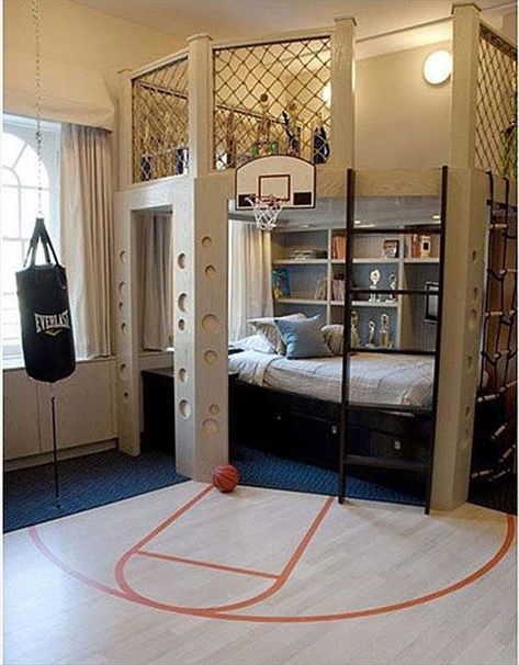 Basketball Room Cool Boys Room, Cool Bedrooms For Boys, Basketball Room, Minimalist Dekor, Boys Room Design, Dorm Room Storage, Cool Kids Bedrooms, Kids Bunk Beds, Teenage Bedroom