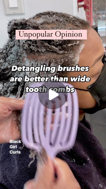 Detangling brushes are 1000% better than wide tooth combs. Here’s why: •they effectively and efficiently detangle the hair •they help to remove all the shed hairs •they help cut down on detangling times (I personally went from 40-50 min sessions down to 15-20 mins) Wide tooth combs have a a place however that place isn’t when we detangle our hair during the conditioning step on “wash day”. Visit blackcurlmagic.com to sign up to our email list to recieve our FREEBIE Detangling Comb For Natural Hair, Detangling Natural Hair, Homemade Garden Decorations, Matted Hair, Detangling Hair Brush, Wash Day, Detangling Brush, Braid Out, Hair Treatments