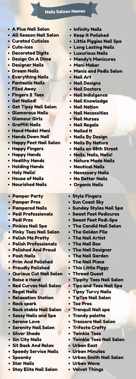 400+ Classy Nail Salon Names for Your Business Nail Art Shop Name Ideas, Nail Art Insta Id Name, Business Names For Nails, Nails Hashtag For Instagram, Cute Names For Nail Salon, Nail Instagram Account Names, Nail Saloon Designs, Nailart Name Ideas, Nail Salon Name Idea