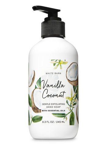 Vanilla Coconut Gentle Exfoliating Hand Soap - Bath And Body Works Detergent Design, Body Lotion Packaging, Shampoo Design, Bottle Design Packaging, Hand Soaps, Cosmetic Packaging Design, Bath And Body Work, Skincare Packaging, Vanilla Coconut