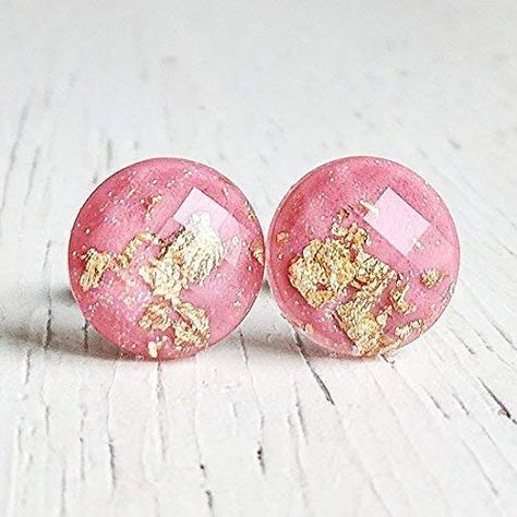 Diy Resin Stud Earrings, Resin Stud Earrings, Diy Jewelry To Sell, Gold Flake, Resin Jewelry Diy, Earrings Hypoallergenic, Epoxy Resin Crafts, Resin Artwork, Diy Resin Art