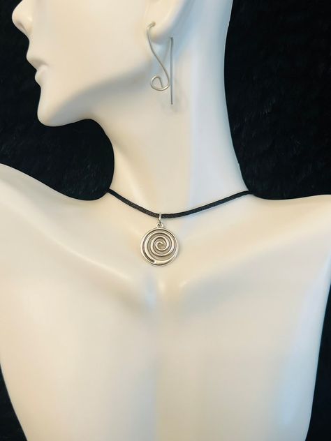 Round Charm Choker Vortex Carved Charm Spiral Swirl Pendant - Etsy Y2k Choker, Swirl Necklace, Cord Choker, Spiral Necklace, Choker Black, Black Cord Necklace, Tampa Fl, Necklace Black, Cord Bracelets