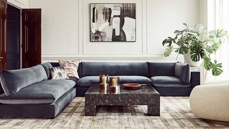 CB2's newest pieces channel earthy colors and organic shapes and they are so perfect for a cozy seasonal update Capiz Chandelier, Geometric Pattern Rug, Velvet Sectional, Elegant Chandeliers, Sofa Review, Modern Sofa Sectional, Armless Loveseat, Brown Area Rug, Modern Sectional