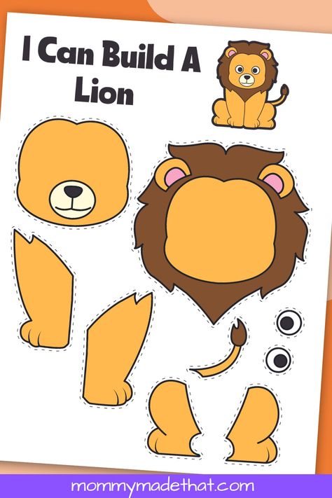 Lion Cutout Template, Build A Lion Printable, Lion Worksheets Preschool, Lion Craft For Preschool, Lion Face Template Free Printable, Lion Activities For Toddlers, The Lion Inside Activities, Lion Art And Craft, Daniel And The Lions Den Craft Preschool Free Printable