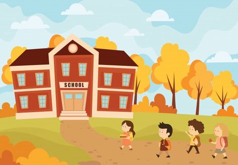 Happy cute kid girl ready to go to school | Premium Vector Going To School Illustration, School Drawing, Kids Going To School, Kids Reading Books, School Illustration, School Cartoon, Illustration Story, Blank Sign, Kid Fonts