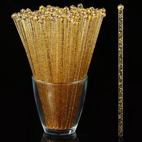 PRICES MAY VARY. Crystal Swizzle Sticks - Made of quality clear plastic, BPA FREE, toxic free and odor free, safe to use, reusable after easy cleaning Unique Design - Clear stirrers with a ball on to and glitter golden pieces, simple and pop, add a cute and delicate touch to decorations Size and Quantity - 7.24 inches long, 125 counts, perfect size for most small coffee cups , ideal for stirring your favorite cocktails drinks Multi-purpose - Hold well in hot/cold drink, great for mixing drinks s Small Coffee Cups, Cocktail Coffee, Crystal Cake, Cake Pop Sticks, Cocktail Mixers, Drink Stirrers, Swizzle Sticks, Stir Sticks, Entertainment Bar