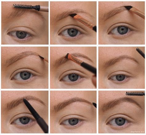 Brow tutorial using powder and pencil - Charlotta Eve Brow Makeup Tutorial, How To Do Brows, Eyeshadow Techniques, Brow Threading, Brow Tutorial, Brow Styling, Character Drawings, Simple Eyeshadow, How To Draw Eyebrows