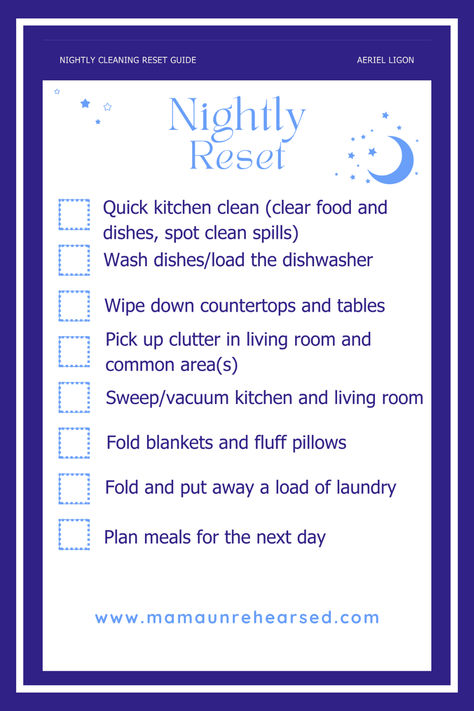 FREE Nightly Reset Quick Guide Home Reset Checklist, House Reset Checklist, Monthly Reset Checklist, House Reset, Reset Checklist, Messy Home, Declutter Checklist, Spring Cleaning Checklist, Mental Health Therapy