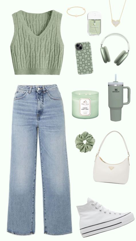 #green #greenoutfit #greenoutfitinspo #outfitinspo #outfit Cute Easy Outfits For School, Outfit Shuffles, Cute Modest Outfits, Casual Preppy Outfits, Quick Outfits, Cute Preppy Outfits, Easy Trendy Outfits, Vibe Clothes, Simple Trendy Outfits