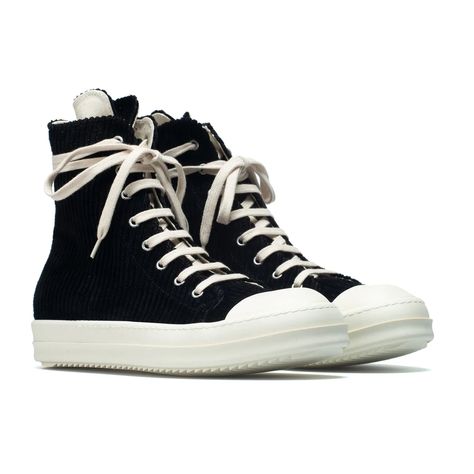 Rick Owens DRKSHDW High-Top Ramones Sneakers Designer's ID: DU02B4802-HC Coming of the FW22 Strobe Collection, featured in a lined canvas material, with an integrated 8 eyelets lacing system, and side zip, and a shark tooth rubber sole. Color: Black Composition: Canvas Made in ITALY Rick Owens Shoes Outfit, Rick Owens Shoes, Rick Owens Sneakers, The Rick, Shoes Outfit Fashion, Rick Owens Drkshdw, Heron Preston, Fashion Wishlist, Swag Shoes