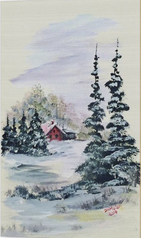 Winter Scenes To Paint, Winter Landscape Painting, Christmas Paintings On Canvas, Barn Painting, Winter Watercolor, Snowy Landscape, Watercolor Christmas Cards, Winter Painting, Watercolor Landscape Paintings