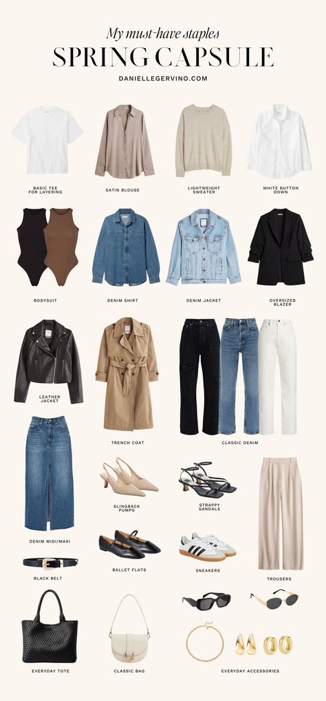 Spring Capsule Wardrobe for the 2024 Season How To Dress European Style, Staple Pieces For Wardrobe, Capsule Wardrobe 2024 Spring, Spring Capsule Wardrobe 2024, Dressing Capsule, Travel Capsule Wardrobe Spring, Capsules Wardrobe, Capsule Packing, Professor Style