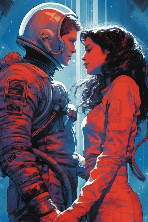 Space Romance, Soulmates Art, Embrace Art, Sci Fi Girl, Lovers Embrace, Retro Sci Fi, Astronaut Wallpaper, Comic Book Art, Astronaut Art