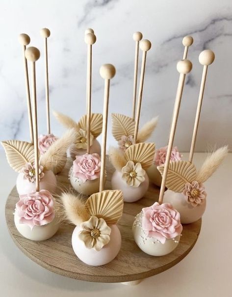 Boho Theme Cake Pops, Sweet Sixteen Cake Pops, Boho Bridal Shower Cake Pops, Boho Treats Ideas, Boho Cake Pops Ideas, Boho Wedding Desserts, Boho Chocolate Covered Oreos, Beige Cake Pops, Bridal Shower Cake Pops Ideas