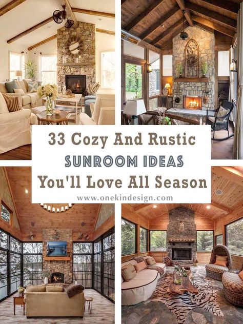 33 Cozy And Rustic Sunroom Ideas You'll Love All Season Rustic Sunroom Ideas, Outdoor Sunroom Ideas, Craftsman Sunroom, Cabin Sunroom, Farmhouse Sunroom Ideas, Indoor Sunroom Ideas, Indoor Sunroom Furniture, Sunroom With Fireplace, Cozy Rustic Decor