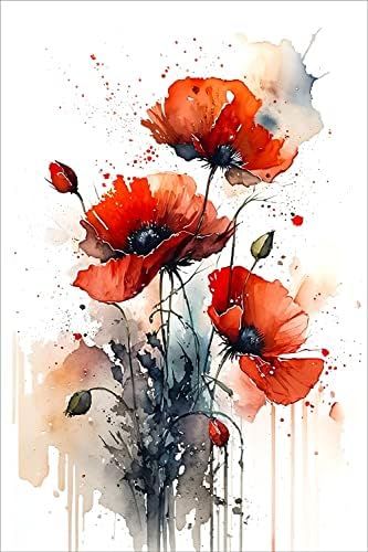 7Dots Art. Watercolor Flowers Art. Watercolor Art Print, poster size, bedroom, and kid's room. No frames included. (poppies) Poppy Flowers Paintings, Watercolour Art Inspiration, Water Colour Poppy, Art Ideas Flowers, Watercolor Paintings Flowers, Flowers Watercolor Paintings, Watercolour Painting Ideas, Water Colour Flower, Poppy Flower Watercolor