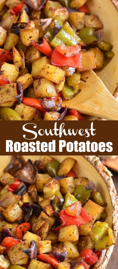 Breakfast Potatoes With Bell Peppers, Potatos Onions And Peppers Oven, Roasted Potatoes With Bell Peppers And Onions, Pepper Potato Recipe, Potato Peppers Onions Bake, Meals With Red Onion, Red Potatoes Dinner Ideas, Meals With Green Bell Peppers, Breakfast Potatoes With Peppers And Onions