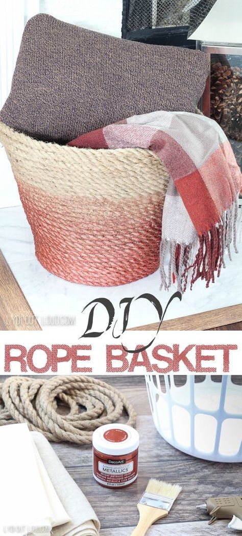 Turn an old laundry basket into a beautiful rope basket! This easy craft idea is a great way to spruce up your home decor. #crafts #projects #basket #homedecor #diy #instrupix @lydioutloud Diy Para A Casa, Rope Baskets, Basket Uses, Diy Casa, Home Decor Crafts, Spruce Up Your Home, Diy Simple, Diy Basket, Rope Crafts