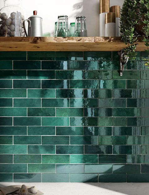 12 Green Kitchen Tiles For A Serene Splashback | Making Home Modern Wall Tiles, Green Tiles, Metro Tiles, Kitchen Splashback, Kitchen Fireplace, Kitchen Wall Tiles, Green Tile, Outdoor Tiles, Ceramic Wall Tiles