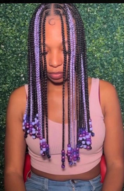 Braids With Purple Beads, Purple Peak A Boo Hair, Purple Peekaboo Braids, Peekaboo Braids With Beads, Peak A Boo Hair, Blue Braids, Purple Braids, Braids Ideas, Small Braids