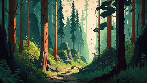 Ipad Forest Wallpaper, Cartoon Forest Background Illustrations, Green Forest Illustration, Forest Stream Illustration, Forest Trail Drawing, Illustration Art Forest, Forest Vector Art, Woods Illustration Forests, Forest Animation Background