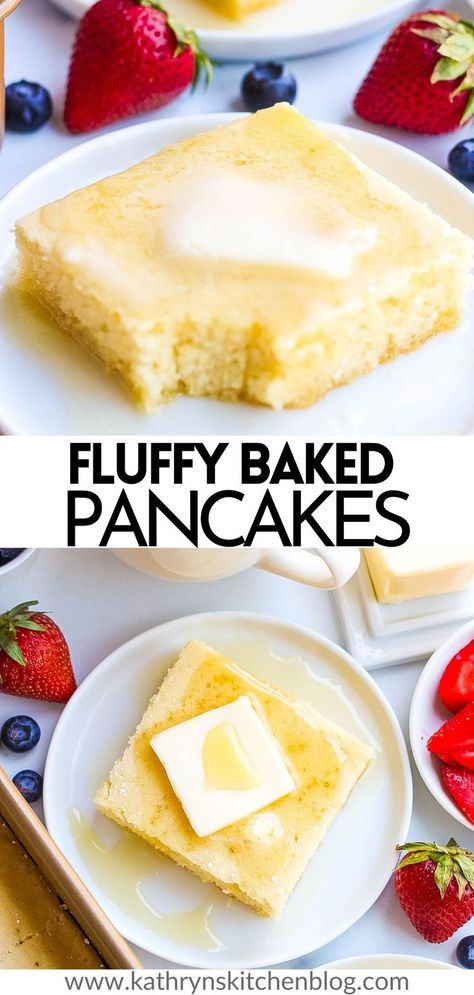 Baked Pancakes are soft, fluffy and quick to make! Made in less than 30 minutes and in one bowl. This recipe feeds a crowd and makes the best breakfast or brunch that the whole family will love and devour!  #pancakes #bakedpancakes #breakfast #brunch #easyrecipes #delicious Baked Pancake Recipe, Pancake Bake, Pancakes Fluffy, Easy Breakfast Smoothies, Baked Pancakes, Drink Inspiration, Pan Dinners, The Best Breakfast, Chopping Block