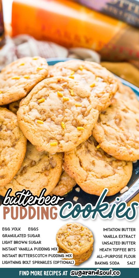 Butterbeer Cookies Harry Potter, Harry Potter Butter Beer Cookies, Butter Beer Cookies, Hogwarts Food, Scottish Puddings, Butterbeer Cookies, Butter Beer Recipe Harry Potter, Jumbo Cookies, Halloween Bites