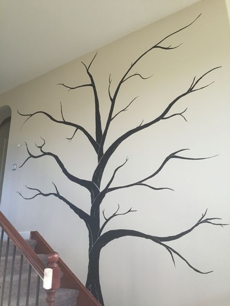 We painted this huge tree on our wall going up the stairs.  We plan to hang framed pictures on the branches to make our own "family tree" Family Tree Wall Hanging, Family Tree Mural, Going Up The Stairs, Tree Wall Painting, Huge Tree, Family Tree Painting, Princess Canopy, Tree Template, Diy Wall Decals