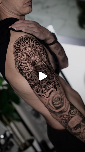 Daniel Silva on Instagram: "Did I do something here or am I trippin?… Custom, one of one #saintmichaeltattoo inspired by the #duomodimilano doors. . For all questions and inquiries use my Linktree . And click on the Mail ✉️ icon. . #tattooartist #tattoo #losangeles" Daniel Silva Tattoo Designs, Daniel Silva Tattoo, St Michael Tattoo, Daniel Silva, Mail Icon, One Of One, I Want To Be, A Tattoo, Tattoo Artist