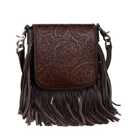 PRICES MAY VARY. Crossbody Bag: Made of genuine leather. The floral tooling and the fringe design aim to provide a unique elegance to your overall energy. A open pocket & zipper pocket on the back. The whipstitch detailing boosts the textural and visual element of the bag. Comes with a detachable and adjustable shoulder strap(48") - adapting to different body types and bag carry experiences. It IS SMALL-SIZE CROSSBODY BAG-Measured 8'' X 2.5" X 6.5" (Drop 24"). Has enough capacity for your belong Fringe Crossbody Purse, Leather Fringe Purse, Western Purses, Cute Country Outfits, Fringe Purse, Crossbody Handbags, Women Crossbody Bag, Purses For Women, Western Leather