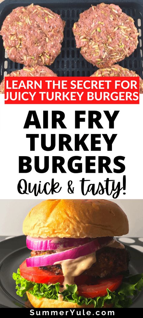 Air Fry Turkey, Recipes In Air Fryer, Baked Turkey Burgers, Fry Turkey, Turkey Burger Recipes Healthy, Ground Turkey Burgers, Best Turkey Burgers, Air Fryer Turkey, Cook Turkey