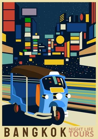 Vector Travel Poster, Thailand Decoration, Bangkok Illustration, Bangkok Poster, Thailand Travel Clothes, Thailand Poster, Thailand Design, Bangkok Nightlife, Thailand Travel Destinations