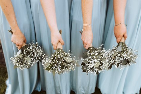 Gypsophila Eucalyptus Bouquet, Bride Bouquets Gypsophila, Simple Bridesmaid Bouquets Winter, Entourage Flowers Bouquets, Wedding Entourage Flowers, Eucalyptus And Gypsophila Bouquet, Gypsophila And Eucalyptus Bouquet, Bridesmaid Gypsophila Bouquet, Gypsophila Bouquet Bridesmaid