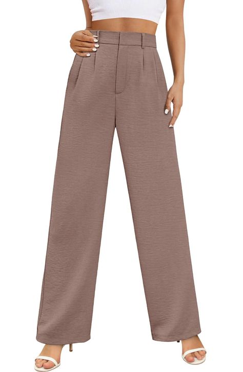 PRICES MAY VARY. Features: Casual Wide Leg Pants/High Waist/Elastic Waist In The Back/Pleated Front/2 Side Pockets/Button And Zipper Closure/Wide Leg/Loose Fit.These stylish pants are in every season whether you're at work or play. Materials: The Long Trousers is Made of High Quality Materials To Ensure Breathability And a Soft Fit. The Loose Fit And Versatile Fabric Allows You To Experience Ultimate Comfort. Chic Design: Straight Leg Pants for Women/Long Pants for Women/Palazzo Pants for Women/ Comfortable Work Pants, Dress Pants Outfits Casual, Wide Leg Pants Outfit Work, Pants Outfit Work, Comfort Chic, Wide Leg Pants Outfit, Womens Wide Leg Pants, Casual Wide Leg Pants, Pants Loose