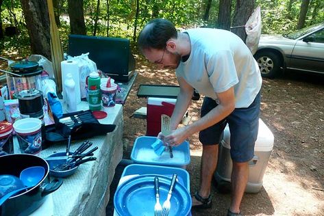 How to Wash Dishes When Camping (with Pictures) - Mom Goes Camping Dish Drying Rack Ideas, Camping Dish Washing, Drying Rack Ideas, Camp Cookware, Mess Kit Camping, Camping Sink, Backpacking Checklist, Ideas For Camping, Camping Kids