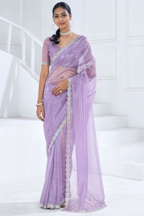 Purple Organza Party Wear Saree Organza Saree Blouse Designs Latest, Organza Saree Blouse Designs, Shimmer Saree, Ikkat Dupattas, Stitched Saree, Lehenga Choli Wedding, Wedding Saree Blouse, Latest Model Blouse Designs, Light Purple Color