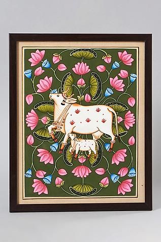 Lotus Artwork, Painting Lotus, Pichwai Art, Pichwai Painting, Indian Artwork, Lotus Painting, Lotus Art, Pichwai Paintings, Cow Canvas