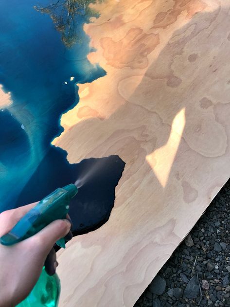 DIY Water Color Stained Plywood - Wood Aquarelle Inspired Color Wood Stain Furniture, Stain Design On Wood, Ombre Wood Stain, Colored Wood Stain Ideas, Painting With Stain On Wood, Stain Art Designs On Wood, Diy Painted Floor Ideas, Color Stained Wood Furniture, Stain Painting On Wood