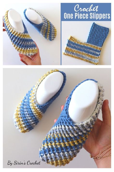 Easy One Piece Slippers Free Crochet Pattern Crochet Crossover Slippers, Crochet Slippers Adult Free Pattern, Diy Crochet Slippers, Crocheted Slippers, Easy Crochet Slippers, Crochet Slipper, Crochet Slippers Free Pattern, Crochet Shoes Pattern, Crochet One Piece