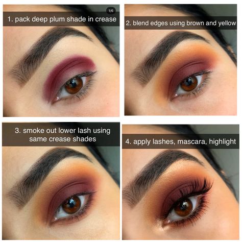 Brown Ombre Eyeshadow, Fun Makeup Brown Eyes, 3 Color Eyeshadow Tutorial, Thanksgiving Makeup Ideas Step By Step, Fall Makeup For Hooded Eyes, Maroon Eyeshadow Looks Step By Step, September Makeup Looks, Sunset Makeup Looks Step By Step, Fall Makeup Tutorial Step By Step