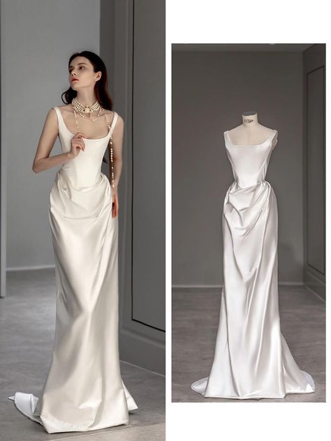 2023 New Simple Stain Evening Dress Boat Neck Floor-length Spaghetti Strap Mermaid Bridal Gown Room Ideas 2000s, Dior Bridal, Dior Wedding Dresses, Vivienne Westwood Dress, Bridal Gowns Mermaid, Glam Dresses, Dream Wedding Dresses, Bridal Gown, Simple Dresses