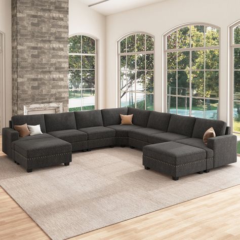 Anureet Oversized Modular Corner Sectional U Shaped Sectional Sofa With Storage Ottman Sectional With Storage Ottoman, Sectional With Storage, Sectional Sofa With Storage, Sleek Coffee Table, U Shaped Sectional Sofa, Sofa With Storage, Large Sectional, Minimal Furniture, Best Sectionals