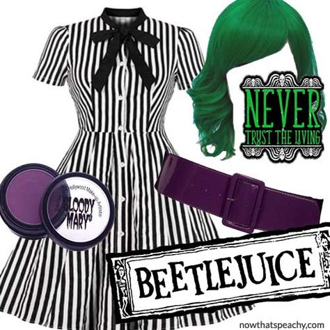 Beetlejuice Dress Costume, Beetlejuice Bounding, Women’s Beetlejuice Costume Diy, Girls Beetlejuice Costume, Beetlejuice Outfit Inspiration, Beetle Juice Girl Costume, Beetlejuice Disneybound, Beetlejuice Womens Costume, Beetle Juice Costume Women