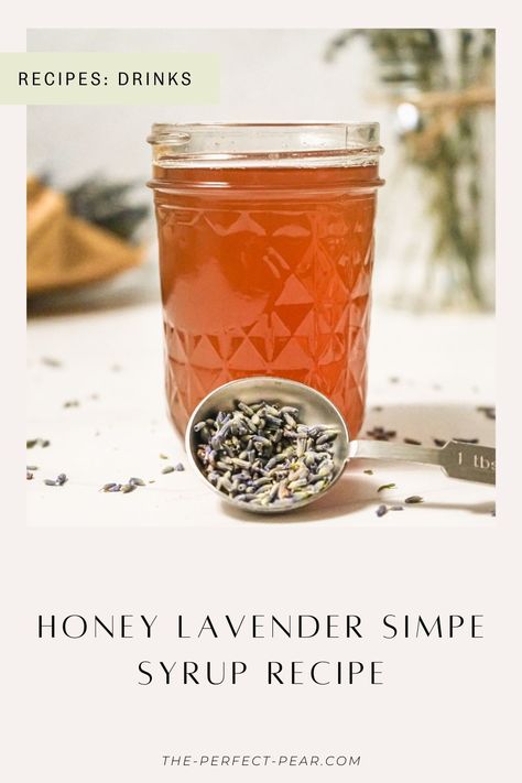 This honey lavender syrup is easy to make, only 4 ingredients, full of floral flavors thanks to the honey and lavender, and lower in sugar than traditional simple syrup! I use a combination of stevia and honey so you still get the honey flavor but fewer calories than if you used all honey. This honey lavender syrup is perfect for cocktails, lattes, mocktails, tea, and more! Honey Lavender Syrup, Lavender Syrup Recipe, Lavender Simple Syrup Recipe, Honey And Lavender, Lavender Simple Syrup, Iced Chai Tea Latte, Iced Chai Tea, Simple Syrup Recipe, Simple Syrup Cocktails